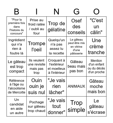 Les pâtissieeers Bingo Card