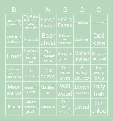 sleepies music bingo Card