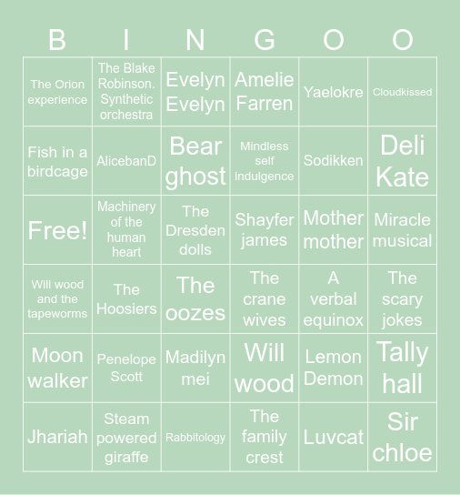 sleepies music bingo Card