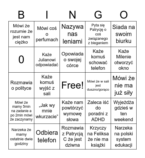 Pani Juścińska… Bingo Card
