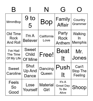 MUSIC BINGO Card