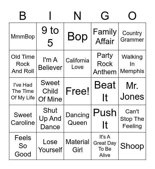 MUSIC BINGO Card