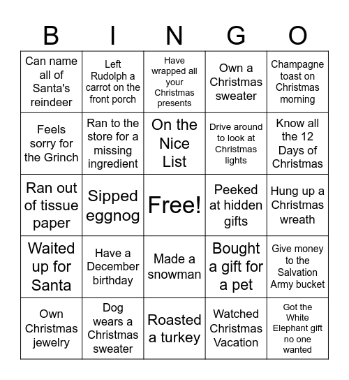 Christmas Bingo Card