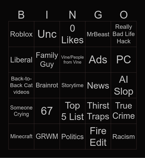 TikTok Bingo Card