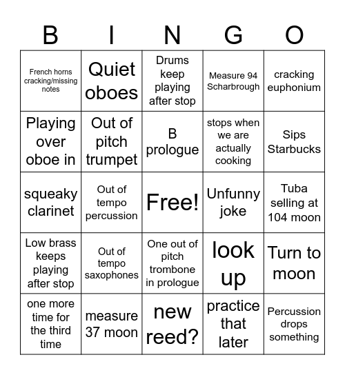 Band Bingo Card