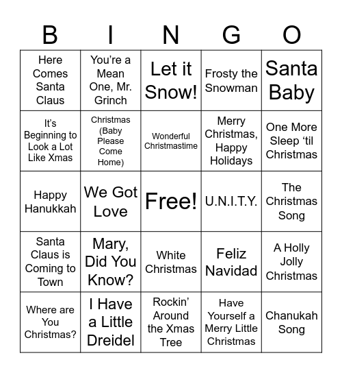 Holiday BINGO Card
