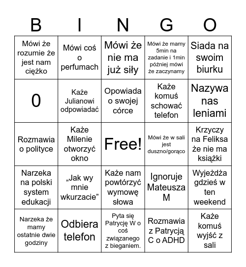 Pani Juścińska… Bingo Card