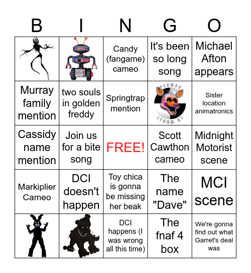 FNAF MOVIE 2 BINGO!!!! Bingo Card