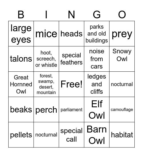 The Owl Bingo Card