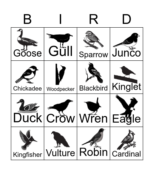 Winter Bird Bingo Card