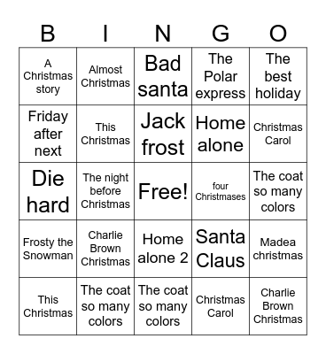 Holiday Bingo Card
