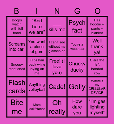 Maddie Bingo Card