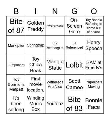 FNAF 2 MOVIE BINGO Card