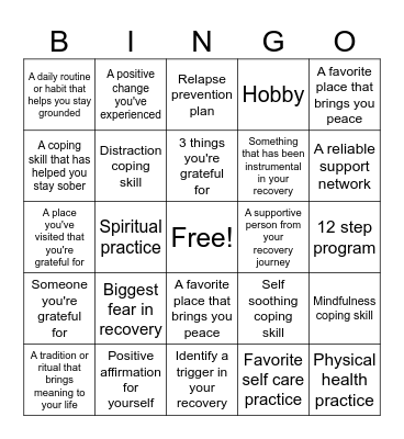 Recovery Bingo Card