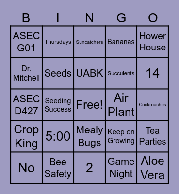 Club Event Bingo Card