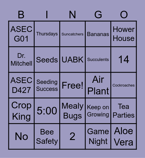 Club Event Bingo Card
