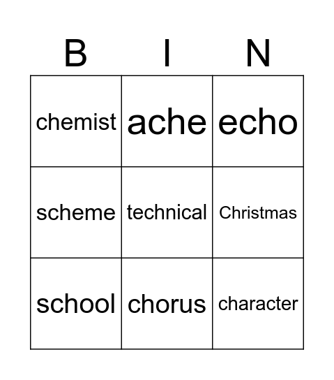 Ch sounds like C Bingo Card