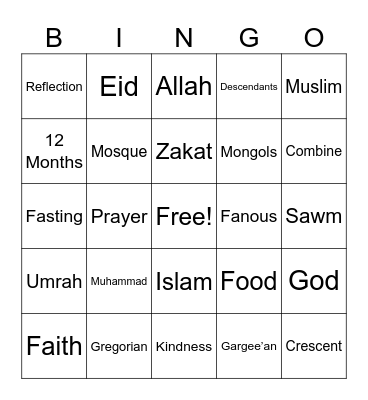 Ramadan Bingo Card