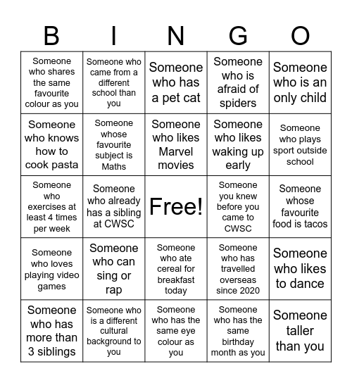 Welcome to CWSC Bingo Card