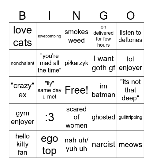 Male manipulator Bingo Card
