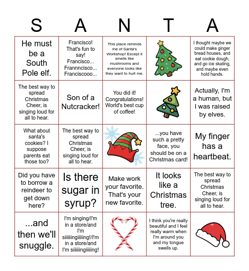 ELF MOVIE Bingo Card