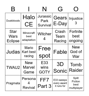 TGA Bingo Card