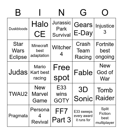 TGA Bingo Card