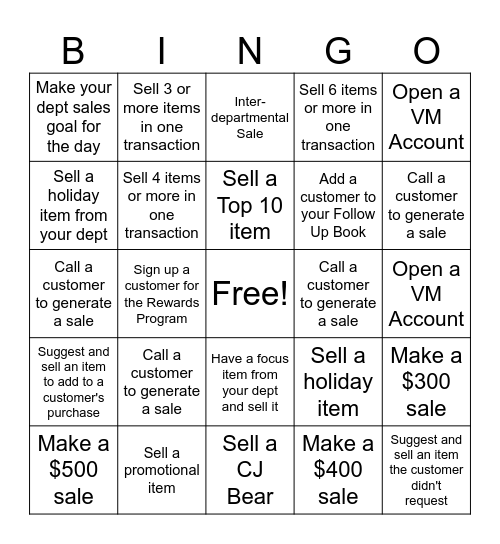 Holiday Bingo Card