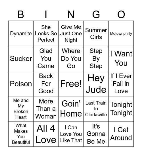 E6 - Boy Bands Bingo Card