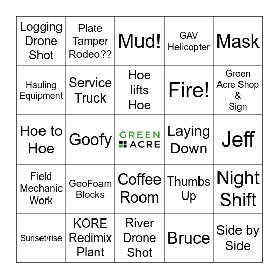 GREEN ACRE CHRISTMAS BINGO Card