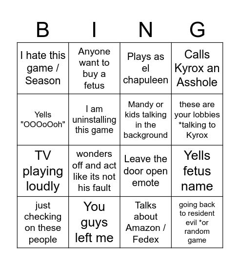 Angel Bingo Card