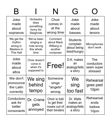 Tech Rehearsal Bingo! Bingo Card