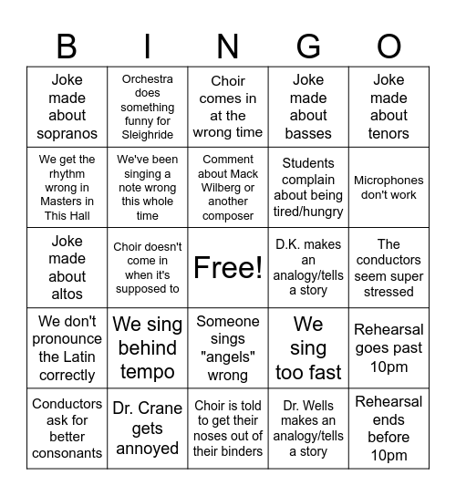 Tech Rehearsal Bingo! Bingo Card