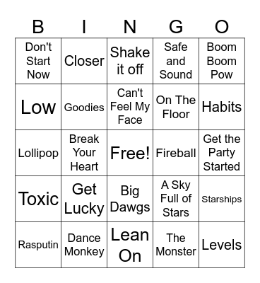 Club Music Bingo Card