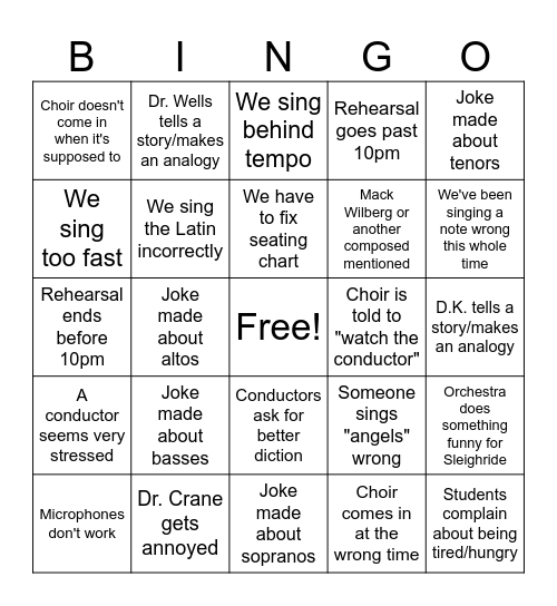 Tech Rehearsal Bingo! Bingo Card