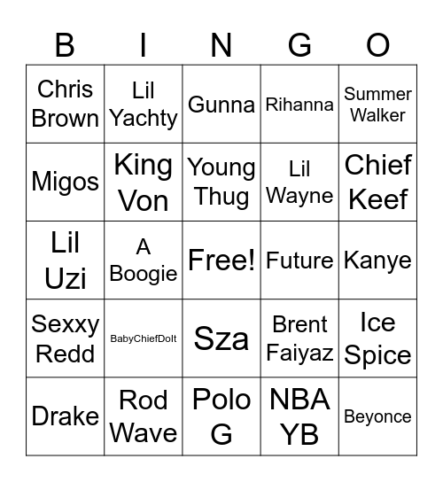 Trap Bingo Card