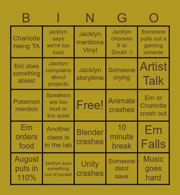 Ki Senior Bingo Card