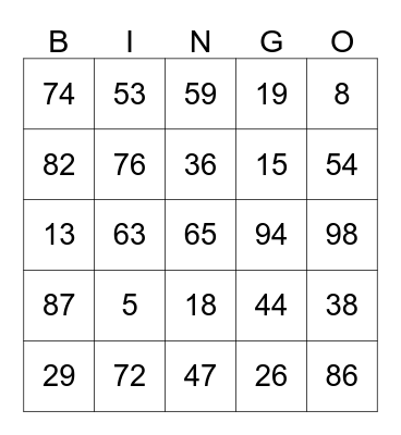 Chinese Numbers Bingo Card