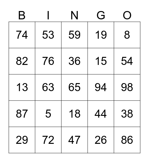 Chinese Numbers Bingo Card