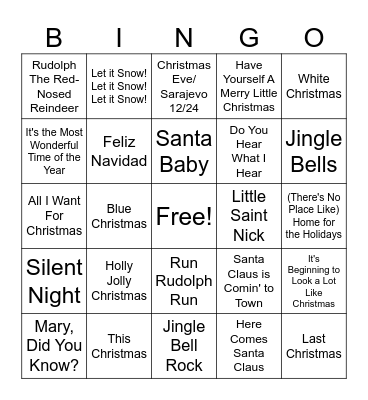 Christmas Songs Bingo Card