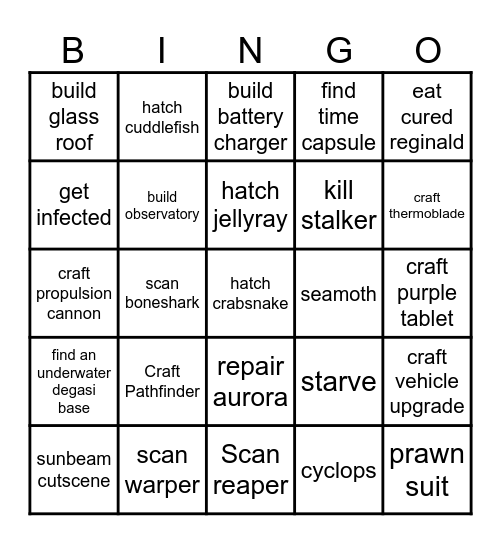 Subnautica lockout Bingo Card