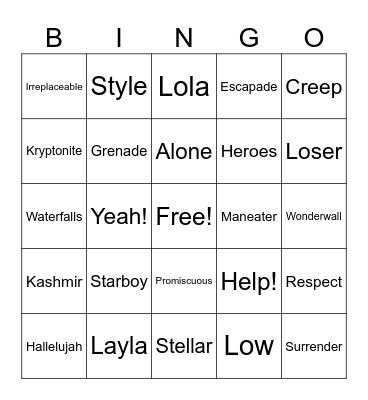 E5 - Just One Word Bingo Card