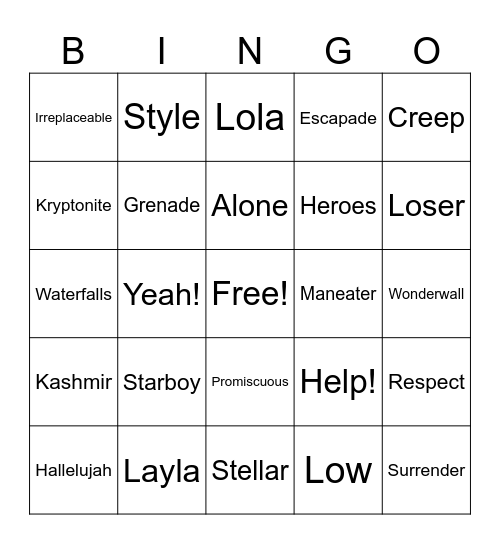 E5 - Just One Word Bingo Card