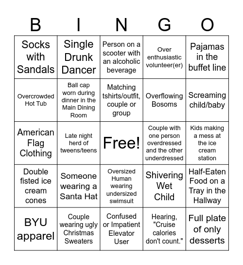 December Cruise Bingo Card