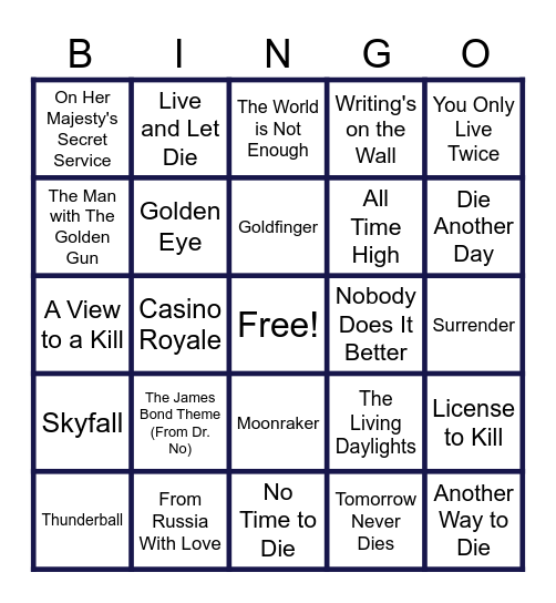 🎶MUSIC BINGO🎵 at the Ann Arbor Eagles!  🎸James Bond Themes! 🎤 Bingo Card