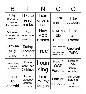 Let’s play Bingo!...(without the numbers :)) Bingo Card