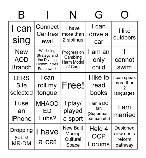 Let’s play Bingo!...(without the numbers :)) Bingo Card