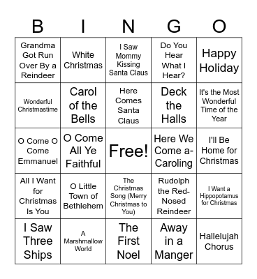 Christmas Music BINGO Card