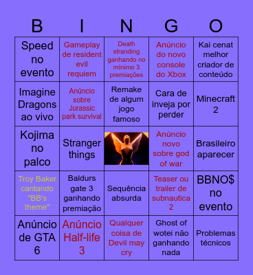 The game Awards Bingo Card