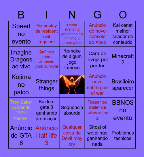 The game Awards Bingo Card